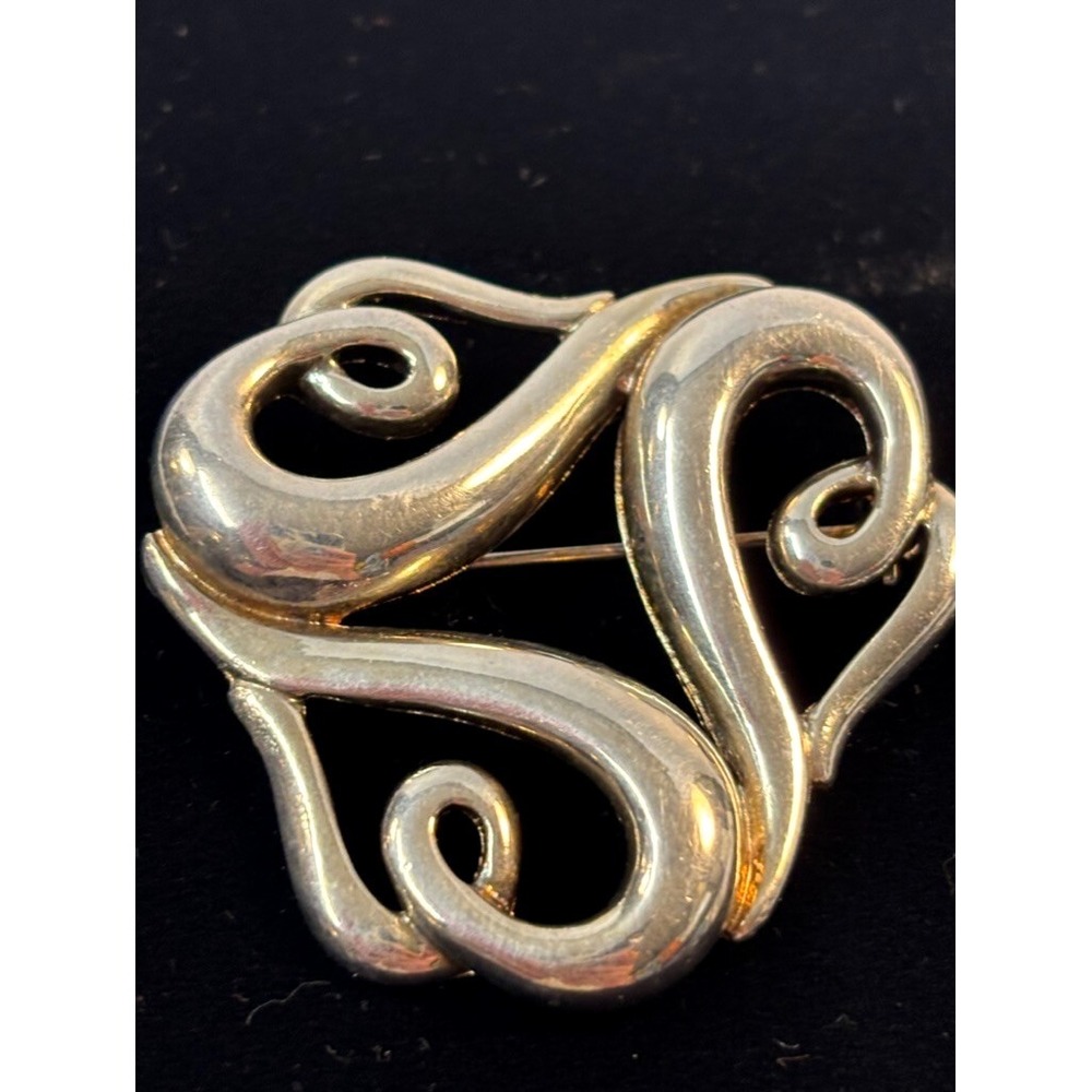Vintage Silver Tone Statement Brooch Abstract Hearts Retro Vintage Signed